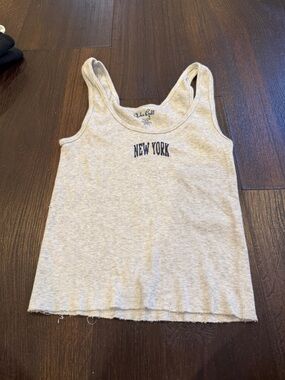 Brandy Melville Beige Ribbed 'New York' Tank Top